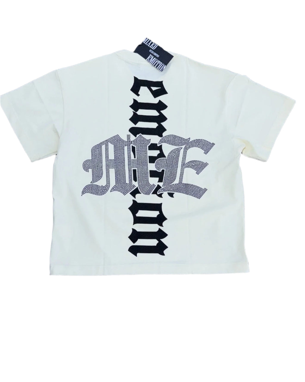 Mixed Emotion Letter Rhinestone Short Sleeve T-shirts Pure Cotton Loose Crew Neck