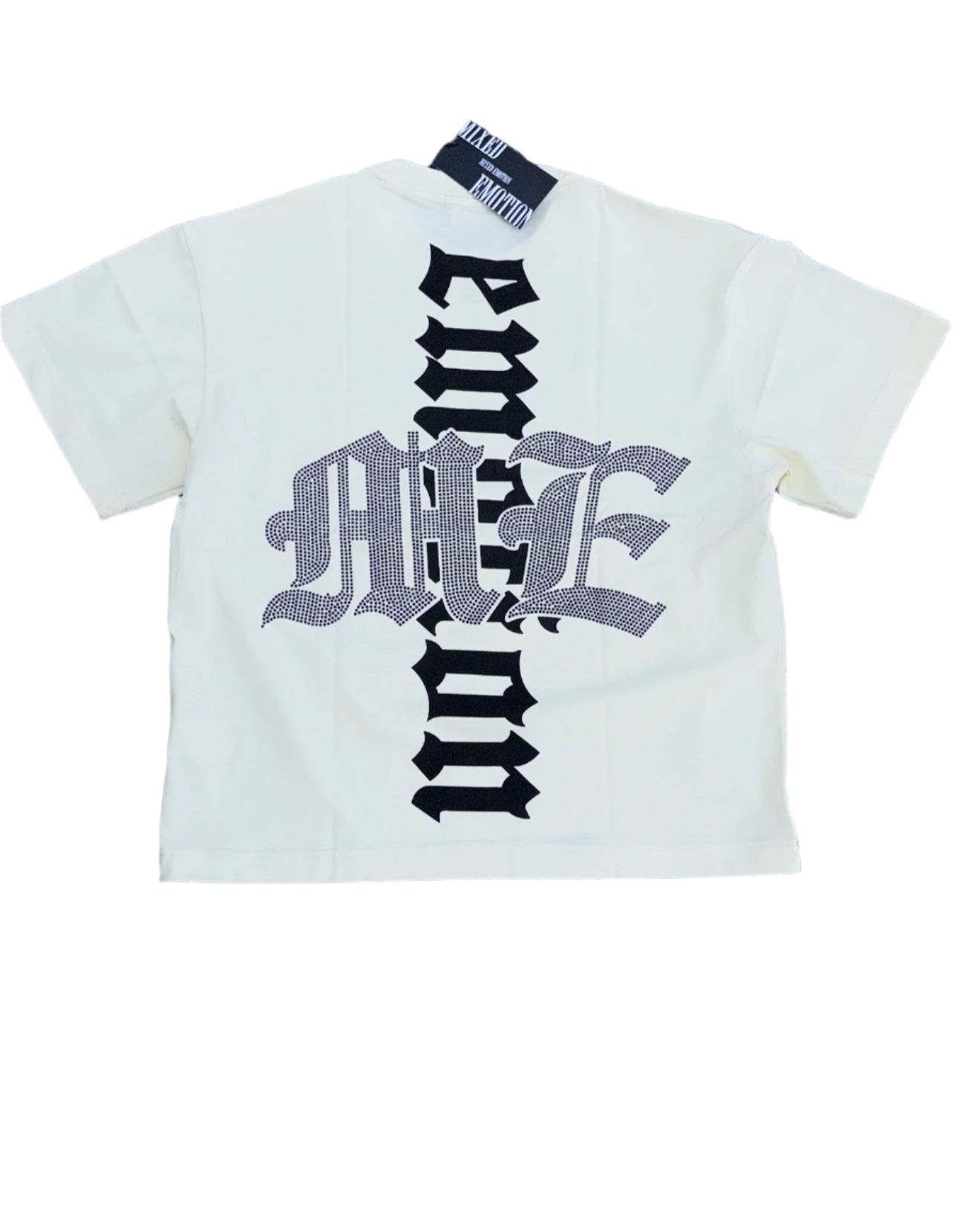 Mixed Emotion Letter Rhinestone Short Sleeve T-shirts Pure Cotton Loose Crew Neck