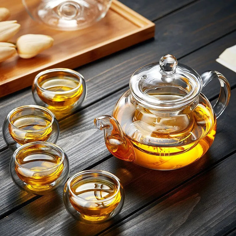 400ml/1000ml Heat-resistant Glass Tea Pot Flower Kettle Teawear Set Tea Strainer Infuser Pot Teaware