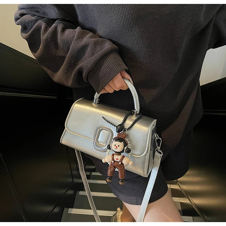 Premium Leather Crossbody Bag - Minimalist Elegant Clutch With Vintage Gold Accents & Party-Ready Charm