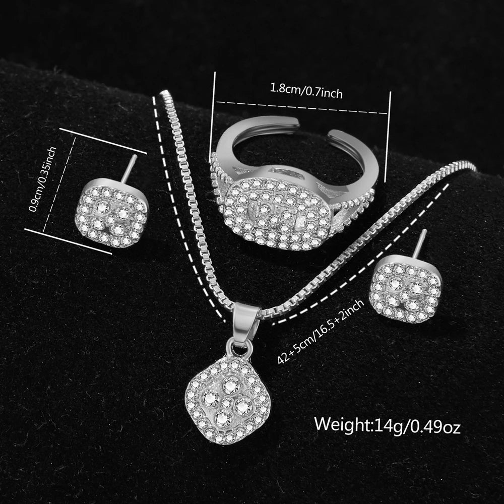 6PCS/SET Silver Women's Element Luxury Dial Quartz Watch Jewelry Set