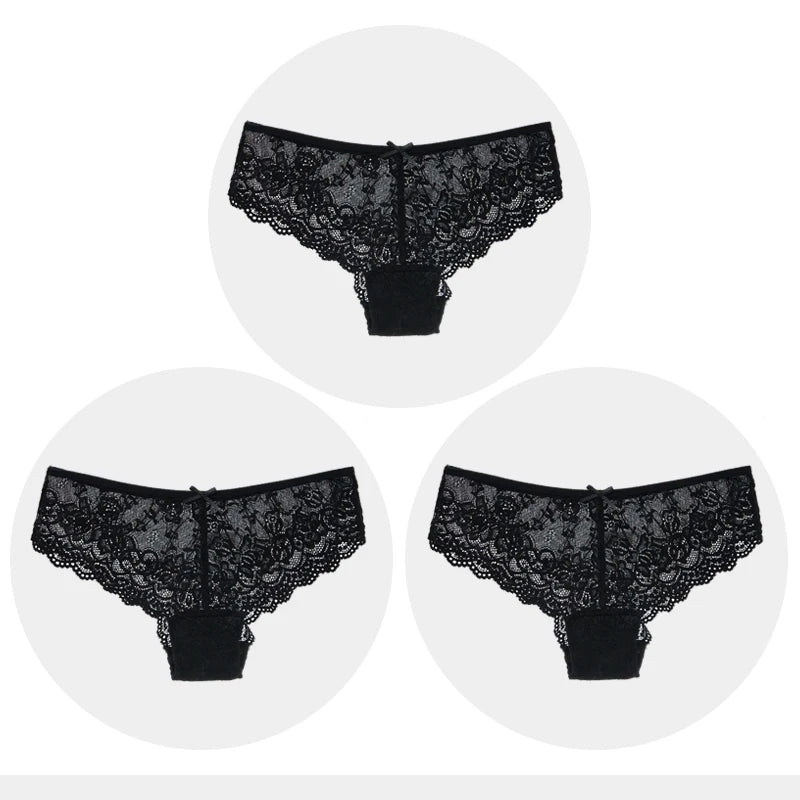 Fashion Sexy Full Lace Panties Transparent Women Briefs Female Hollow Out Low Cut Panty Breathable Bow Wholesale Underwear