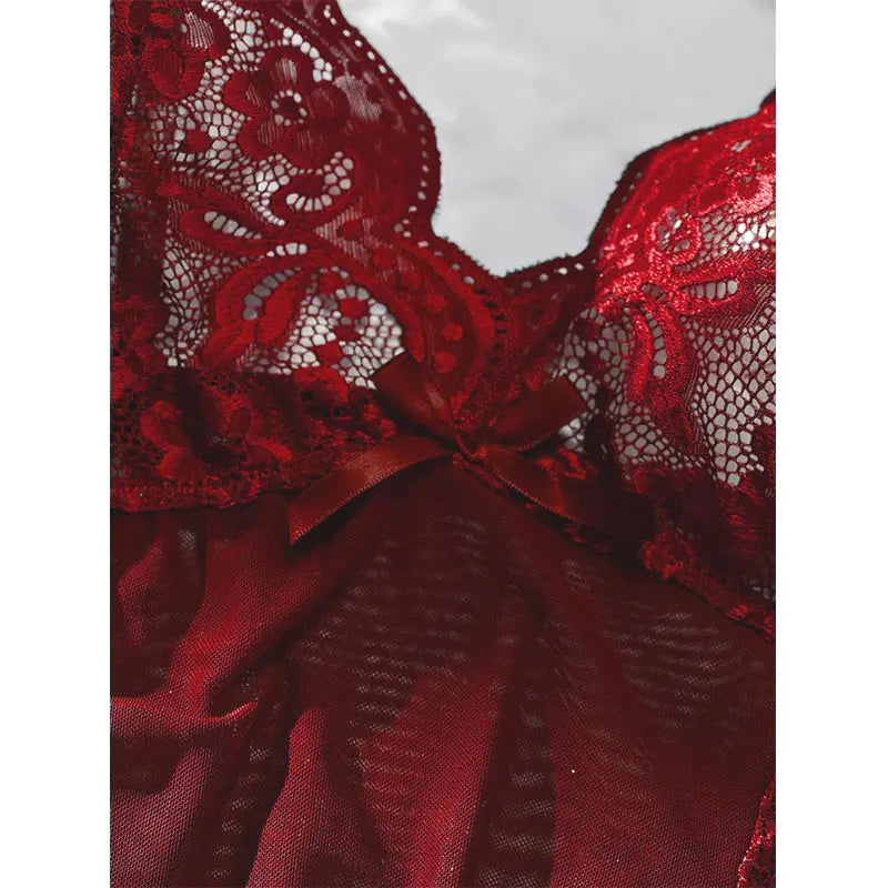 Sleeping See Through Sleepwear Thin Halter Nightdress And Thong Set