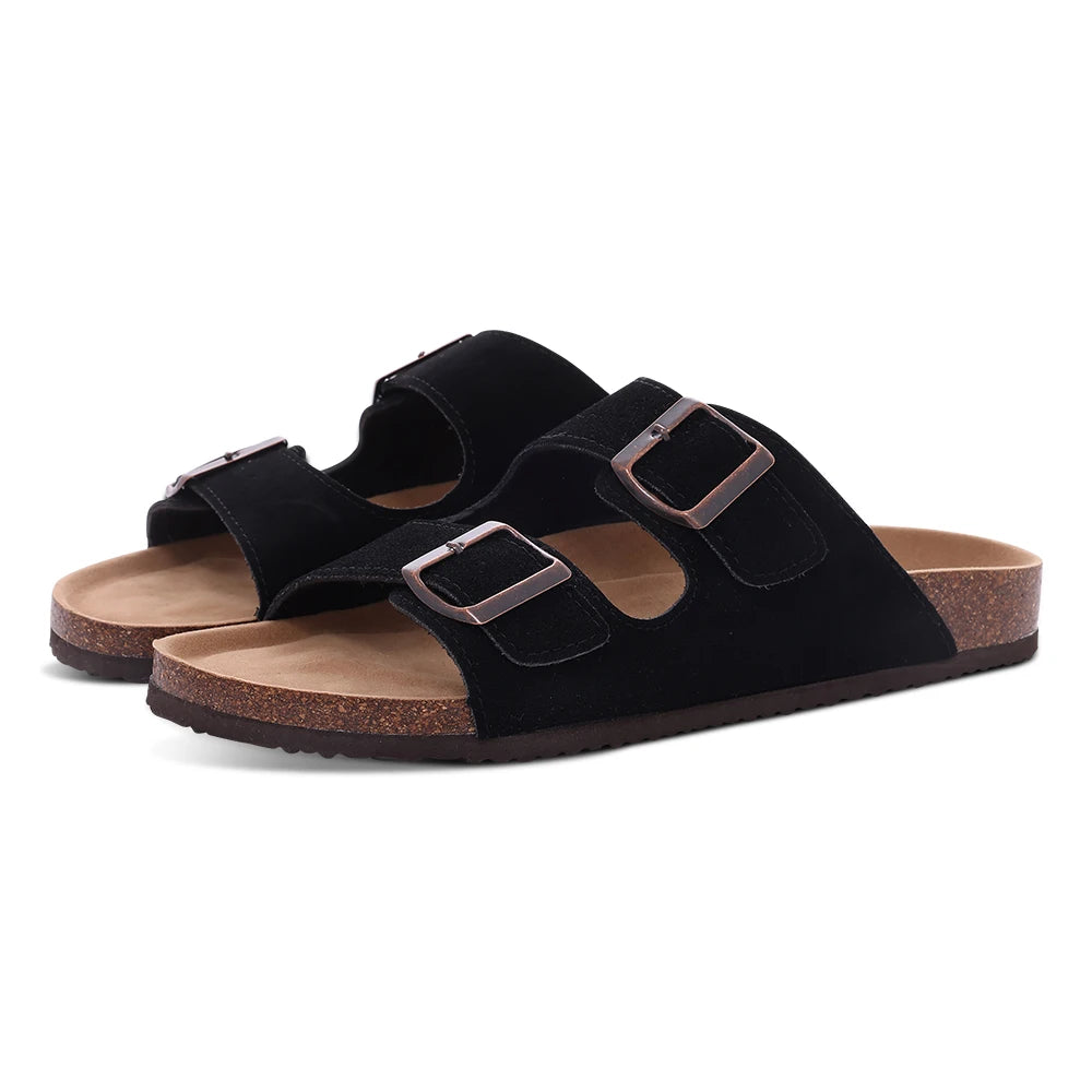 Evshine Platform Suede Sandals for Women Soft Cork Footbed Summer Slides with Adjustable Buckle Outdoor Slides With Arch Support