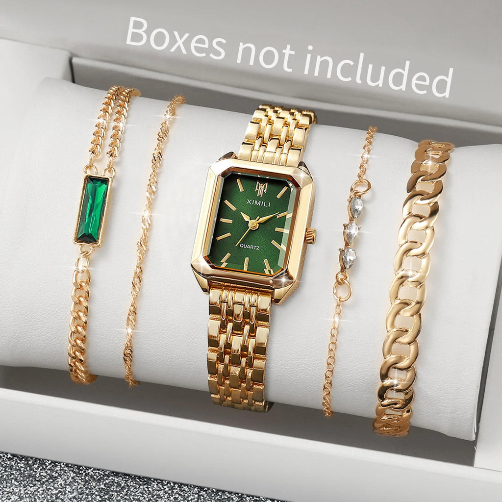 5pcs/set Women's Luxury Exquisite Watch Fashion Retro Quartz Analog Watch With Bracelet Set Gift for Girls (Box Not Included)