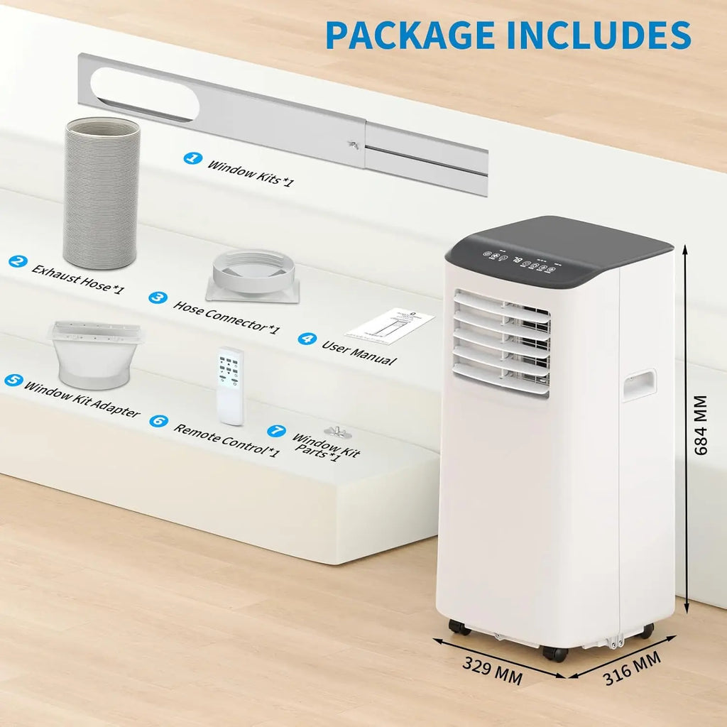 Portable Air Conditioner, 8000 BTU for Rooms up to 450 Sq. Ft., Remote & Auto Evaporation, Compact AC for Apartment, US Plug