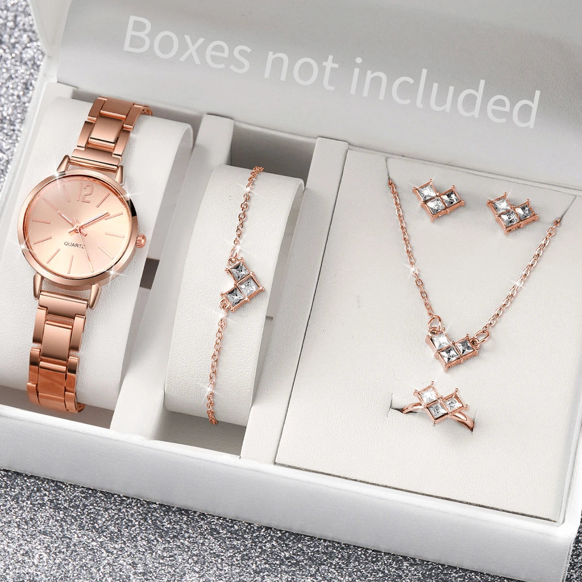 5/6PCS Fashion Women Watches Jewelry Set Luxury Analog Quartz Watch for Women Reloj Mujer Girls Clock Gift（Without Box）