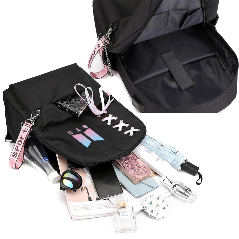 Travel Backpack USB Charging Laptop Bagpack Black