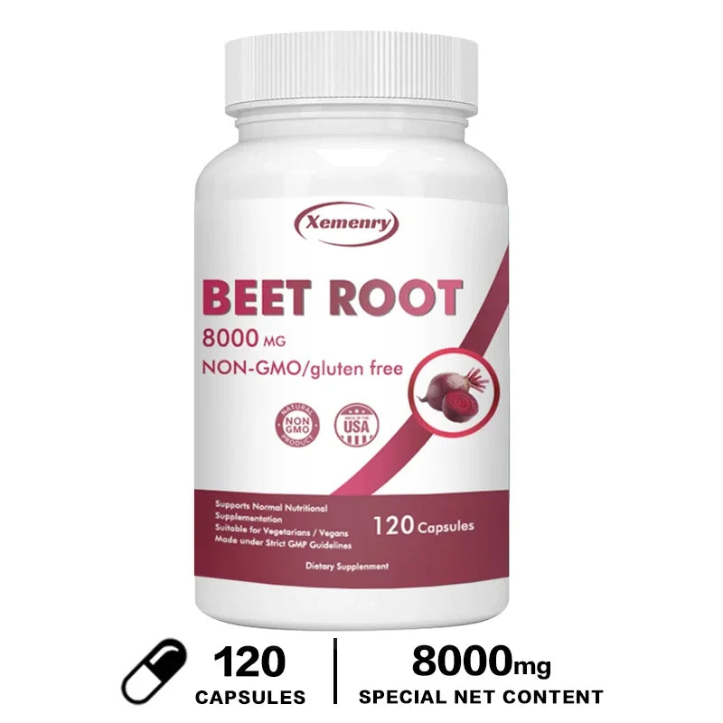 Organic Beetroot Capsules 8000 mg - Athletic Performance, Digestive and Heart Health Supplement