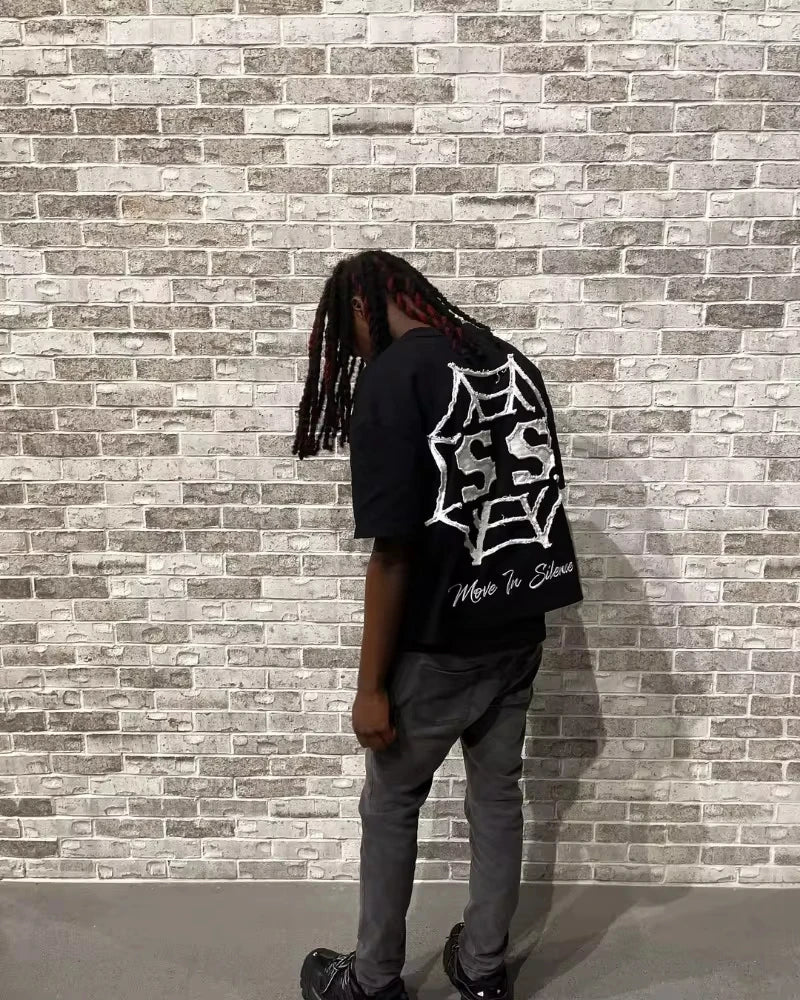 Letters Cartoon Print Oversized Short-sleeve Loose Casual T-shirt