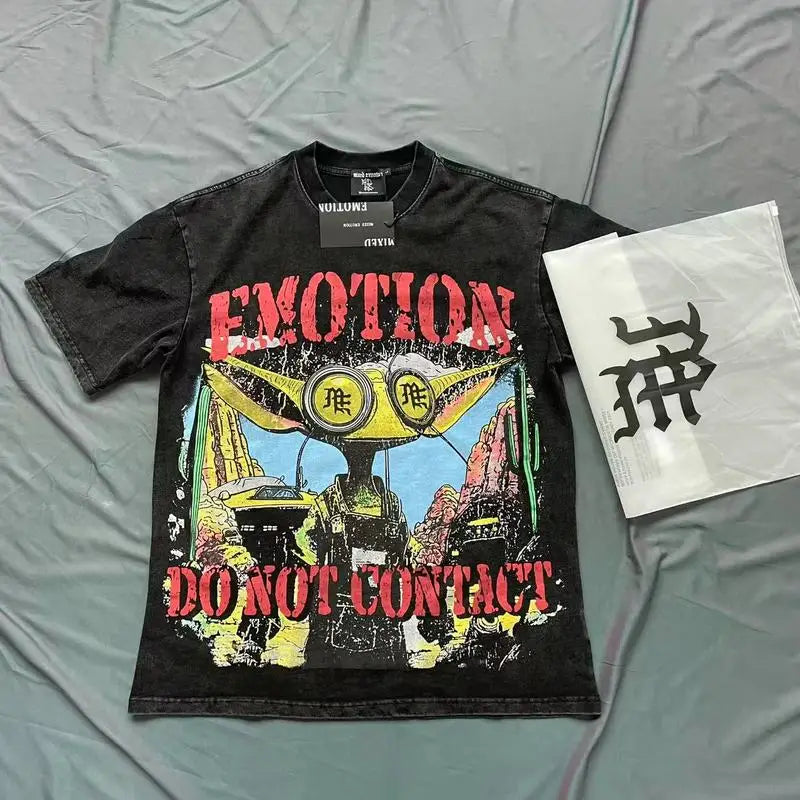 Mixed Emotion Letter Rhinestone Short Sleeve Black Oversized Tshirt