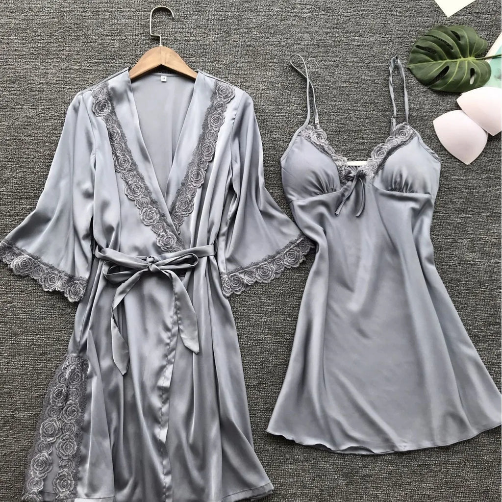 New Women's Sleep Lounge Robe Pajama Gown Sets dress summer imitation silk pajamas American pajama set home clothing Underwear