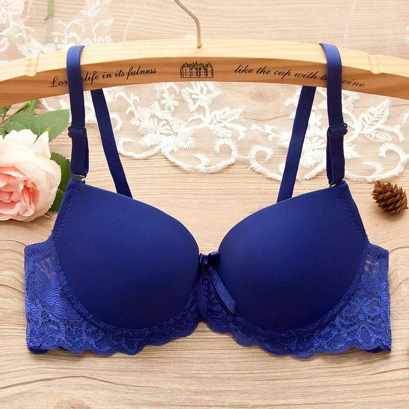 Sexy Push Up Bras Women Solid Wireless Lace Trim Lingerie One-Piece Gather Seamless Underwear Convertible Straps Support Bra