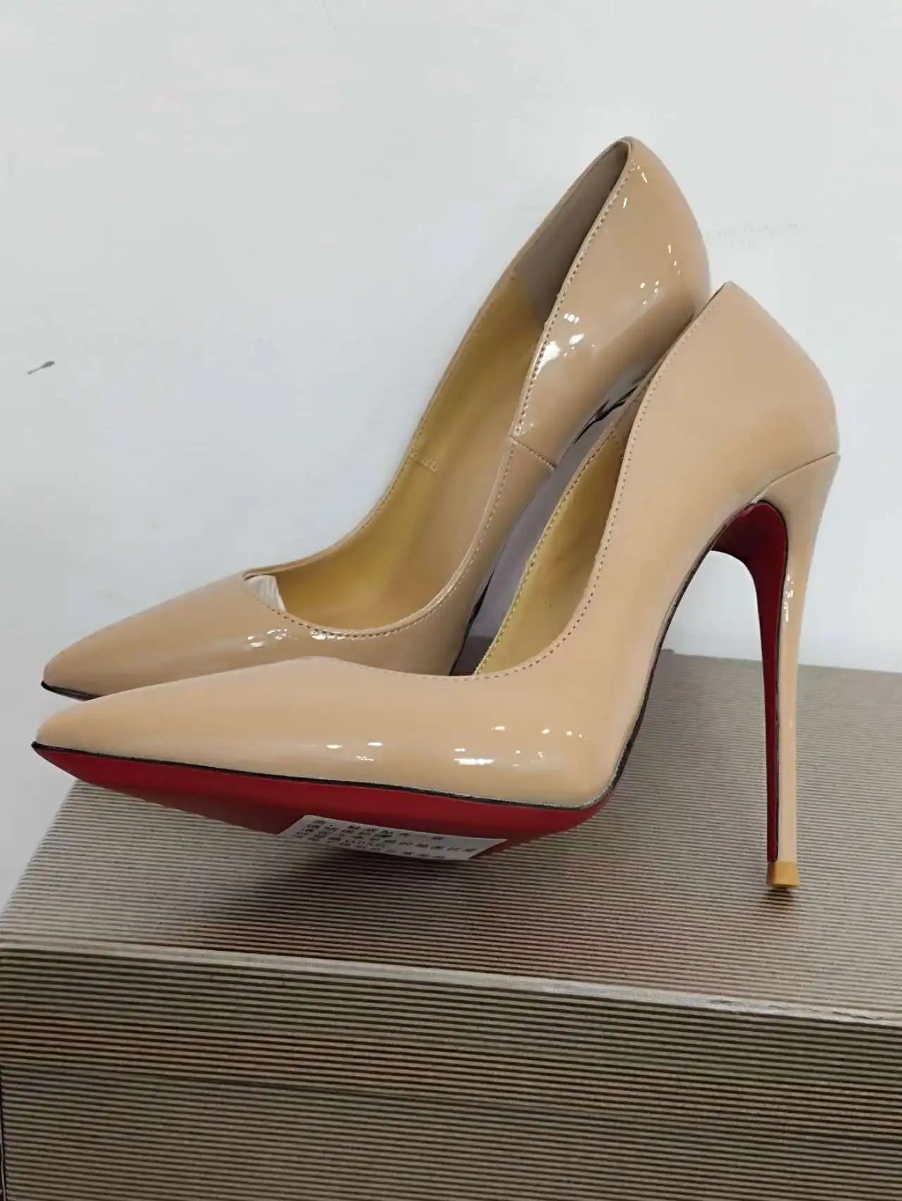 Classic Style Women Patent Pointed Toe Slip On 12cm High Heel Shoes Elegant Ladies Plain Stiletto Pumps Black Red White