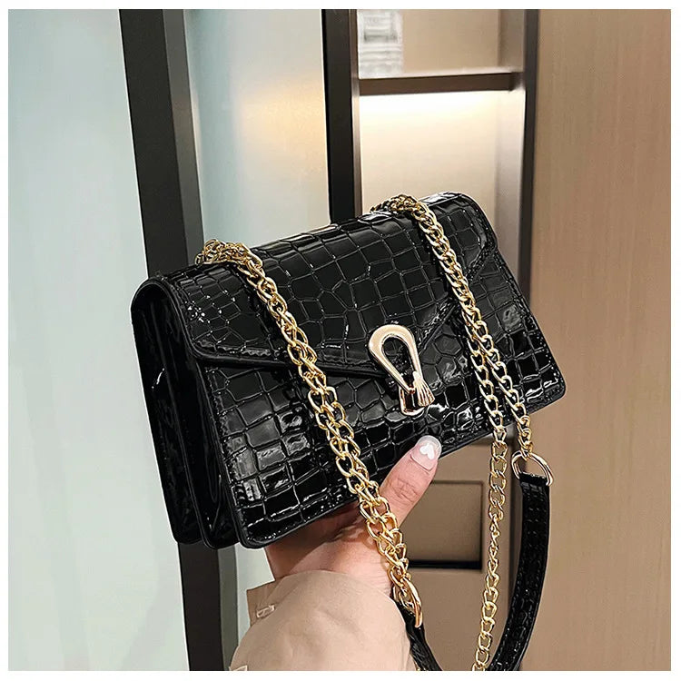 Crocodile Pattern Shoulder Chains Square Pu Leather Handbag