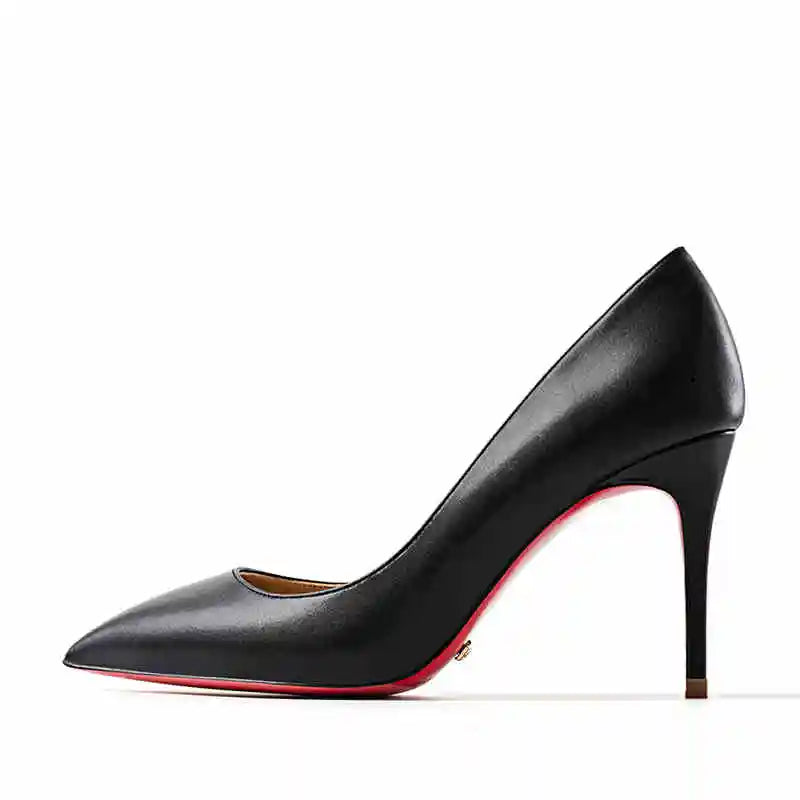 Women's heels 2025 trend Leather Luxury Pumps Red Bottom Pointed Toe High Heels Elegant Stiletto Party Ladies Shoes Woman 12cm