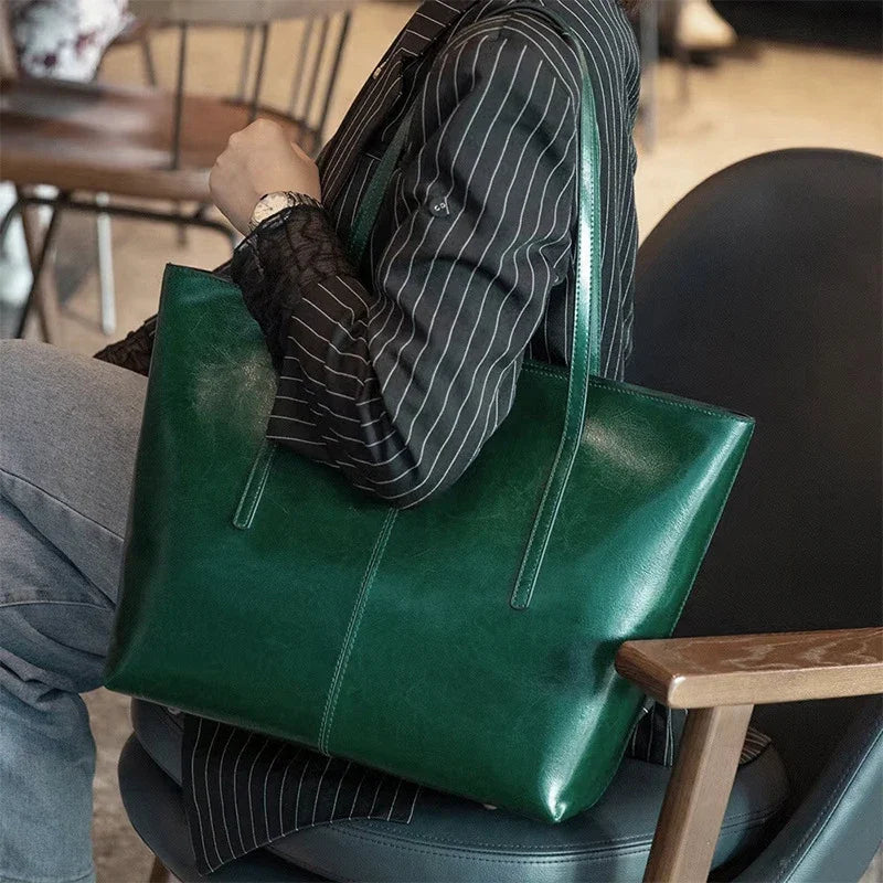 Burminsa Cowhide Genuine Leather Large Tote Bags For Women 2025 Trend Designer A4 Commuter Shoulder Bags Shopper Ladies Handbags