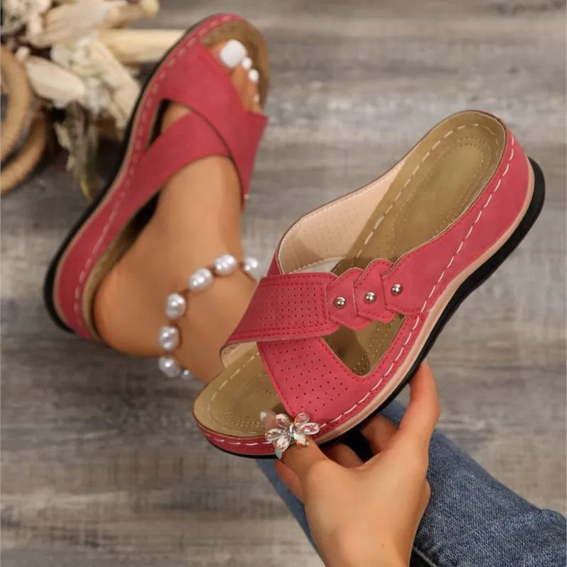 Fashion Woman Shoes Sandals Wedge Shoes For Women Outdoor Slip On Women's Sandals Retro Female Heeled Sandals Footwear