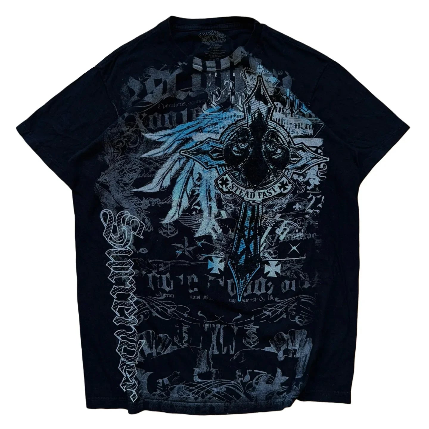 South pole Vintage Cotton Graphic Tee Distressed Oversized T-Shirt with Gothic Print