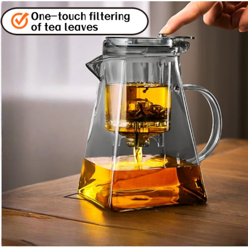 2536oz Borosilicate Glass Teapot with OneTouch Filter  Elegant HeatResistant Brewer for Loose Leaf Tea  HotCold Beverages