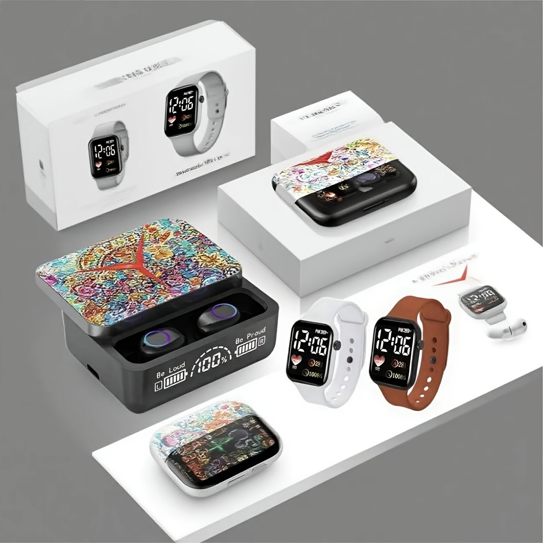 1 Durable Bluetooth Headset  2 Smart Watches Combo Sports Running Headphones with LED Charging Box  Perfect 2025 Gift for Fitness  Gamers