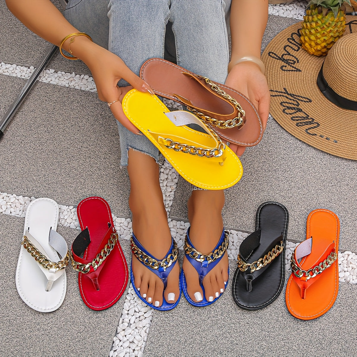 WomenS Summer Slide Sandals with Adjustable Chain Strap  SlipOn Flat Beach FlipFlops Synthetic Cover Upper  TPR Sole for Comfortable Walking Casual Summer Shoes BlackWhiteRedBlue Strappy Sandals