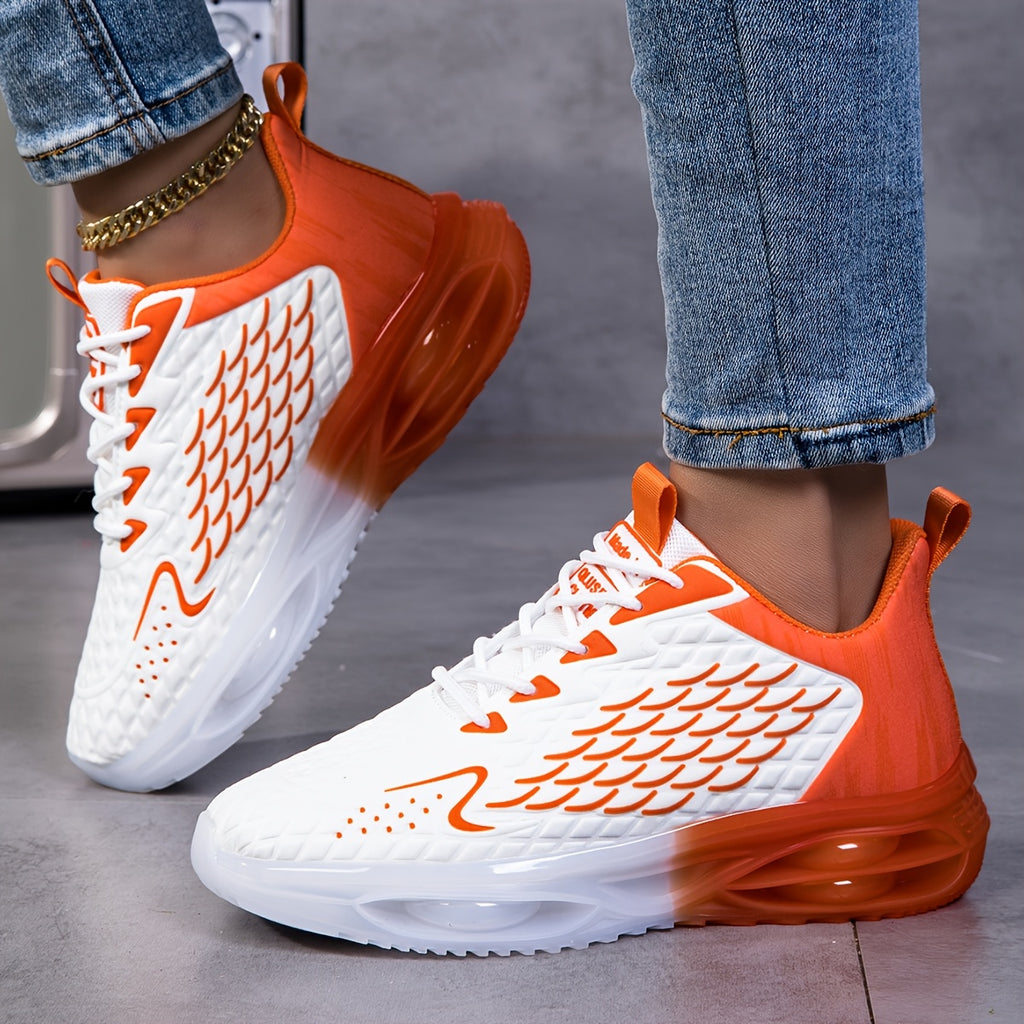Dopamine Orange Gradient Air Cushion Sports Shoes Breathable Mesh Lightweight Running Shoes Fitness Training Jump Rope Casual Shoes Comfortable Soft Sole Walking Shoes Large Size CoupleS Style WomenS Shoes