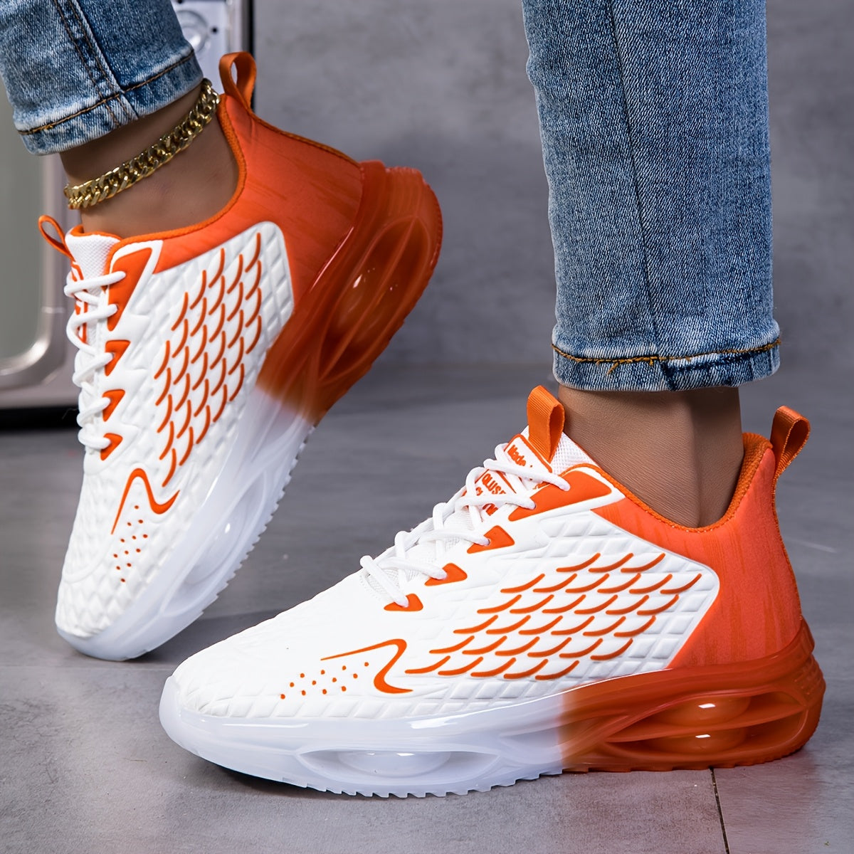Dopamine Orange Gradient Air Cushion Sports Shoes Breathable Mesh Lightweight Running Shoes Fitness Training Jump Rope Casual Shoes Comfortable Soft Sole Walking Shoes Large Size CoupleS Style WomenS Shoes