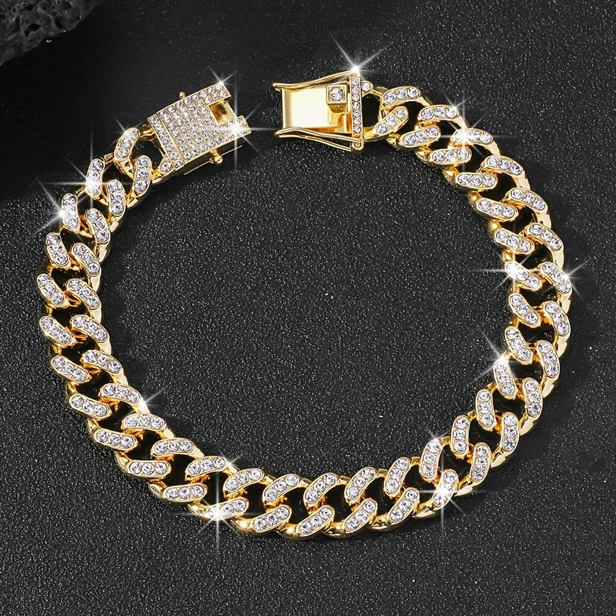 Luxurious HipHop Anklet Luxurious HipHop Cuban Chain Anklet  Sparkling Rhinestones Zinc Alloy  Kpop Style Jewelry for Casual Attire