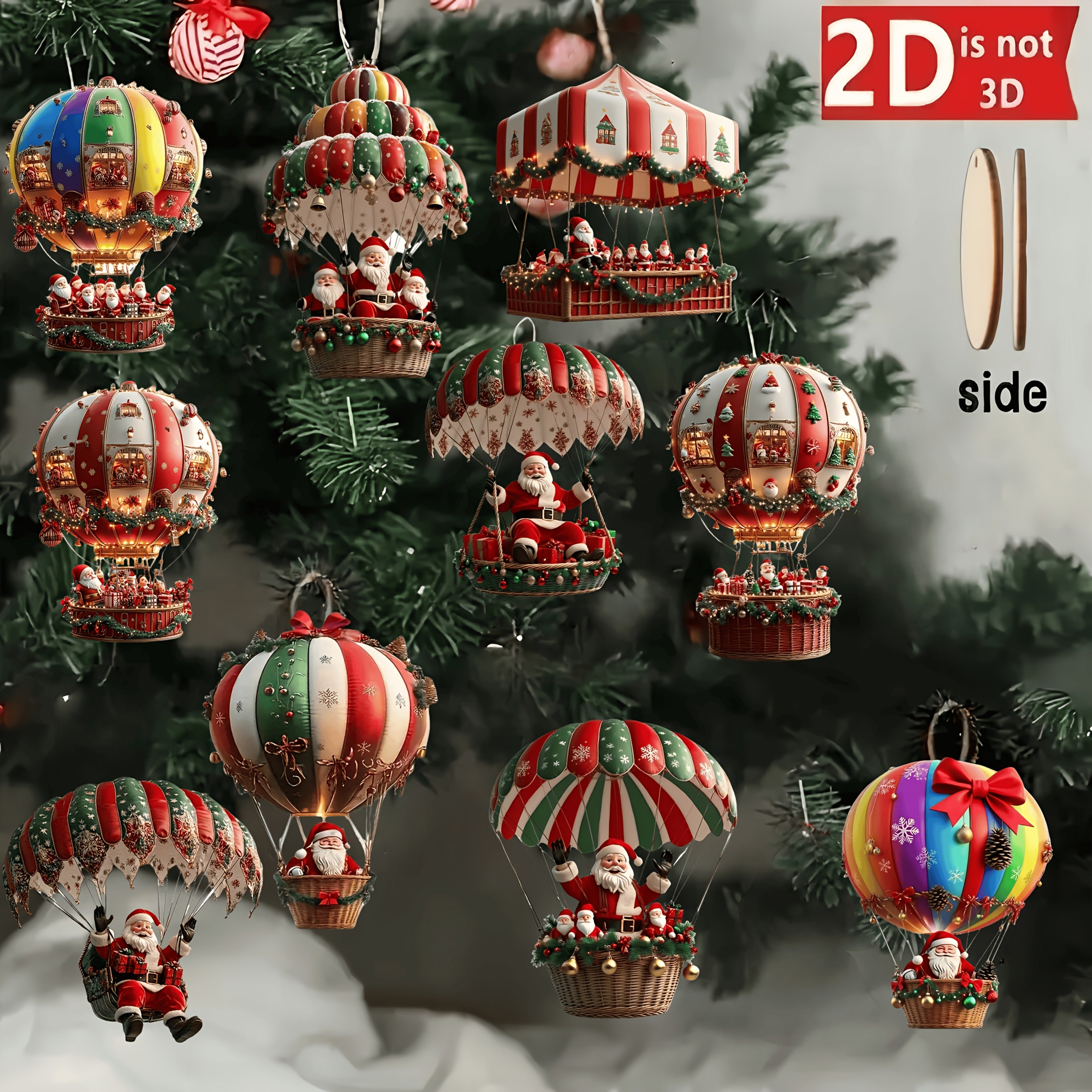 10pcs Santa Parachute Handmade Ornaments  Festive Holiday Decor