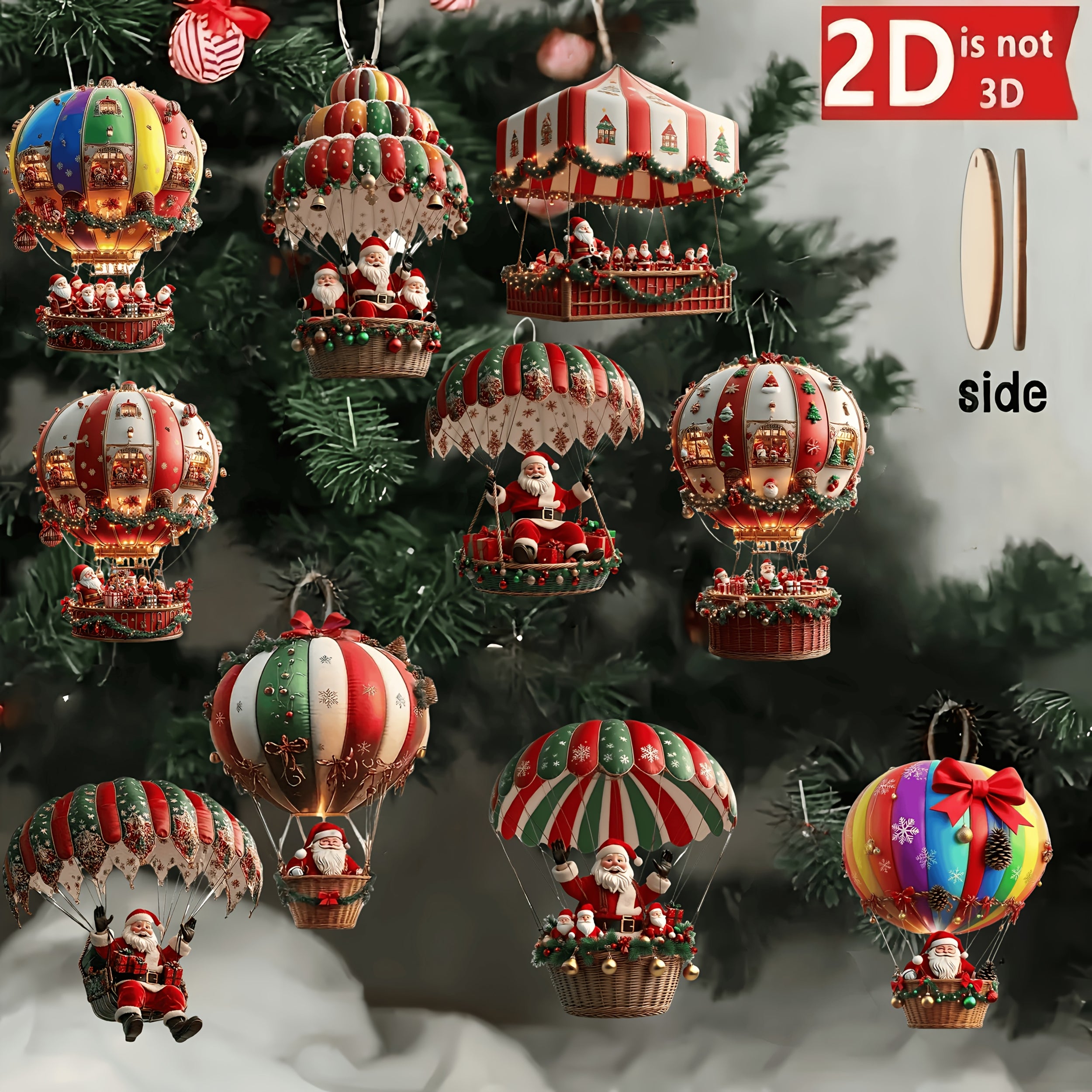 10pcs Santa Parachute Handmade Ornaments  Festive Holiday Decor