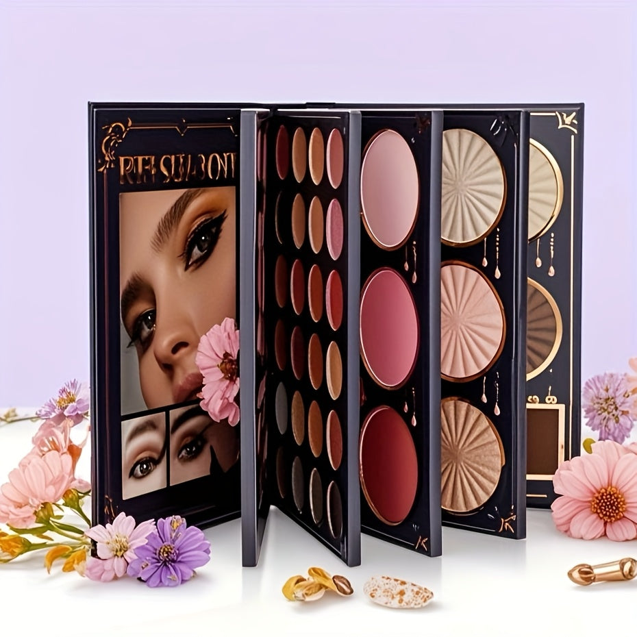 This Multi  Functional Book  Style Makeup Palette Ingeniously Combines Eyeshadows Blushes Highlighters Contour Powders And Lip Glosses In One Its The Best Choice for A Gift for Women