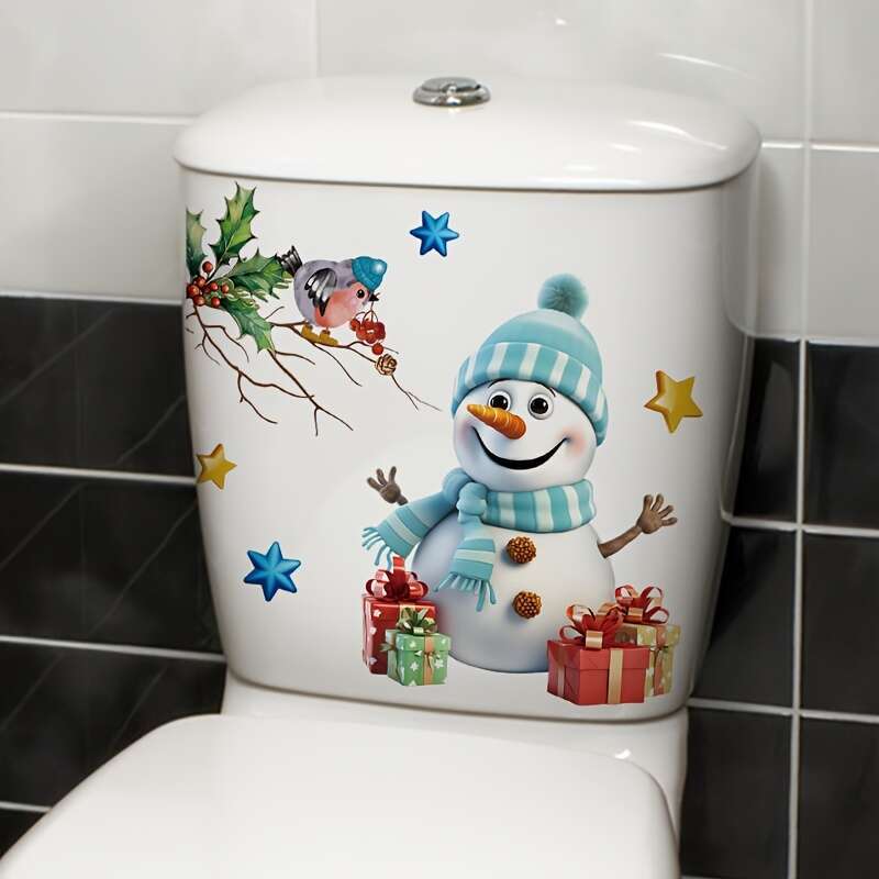 Festive Snowman Christmas Sticker  1pc Removable Decal For Toilet Lid Water Tank  Wall Decor SelfAdhesive Perfect For Holiday Home Ambiance