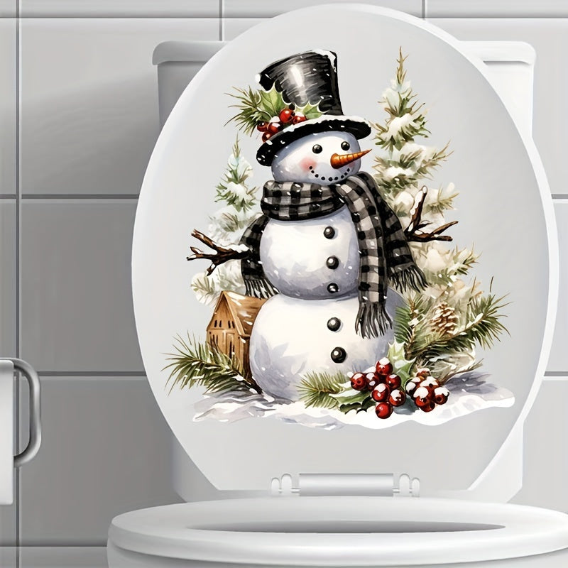 1pc Exquisite Christmas Snowman Toilet Sticker Tasteless Waterproof Material Home Wall Decoration Supplies Beautiful Room Decoration Accessory