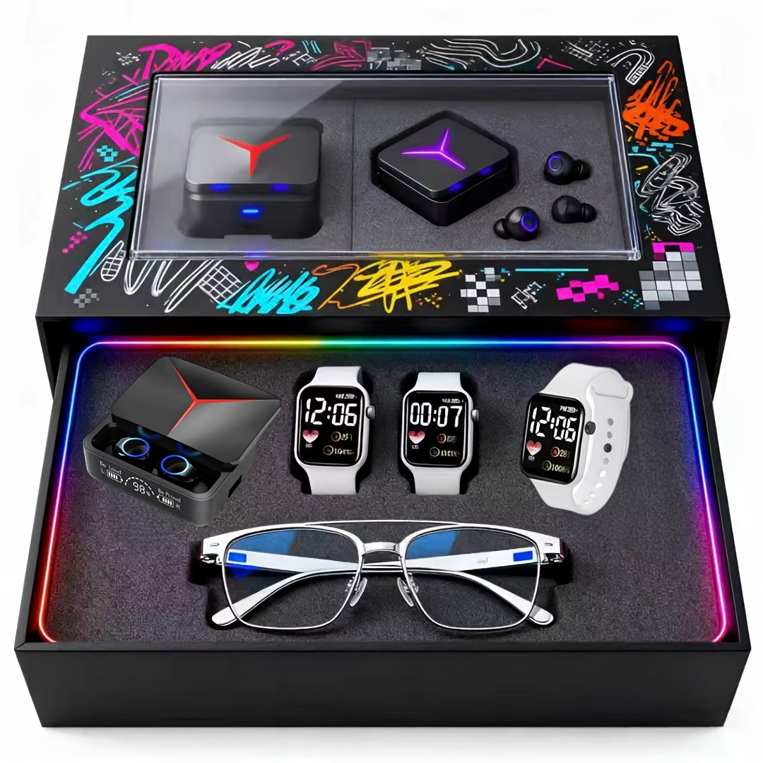 New 3in 1 Wireless Headset  Watch Premium Set One Of The Best Christmas Gift with Touch Control And LED Digital Charging Bay Long Battery Lifethe Best Choice for Running And Gaming Ideal Holiday Gift Gaming Headset Set Top Choice for