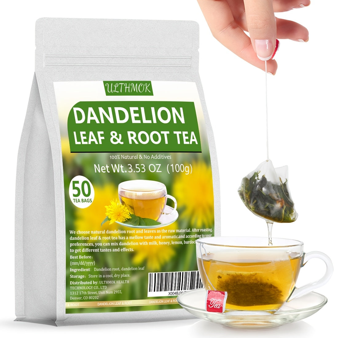 Premium Dandelion Leaf  Root Tea  50 CaffeineFree Herbal Bags  Afternoon Refreshment  Gift