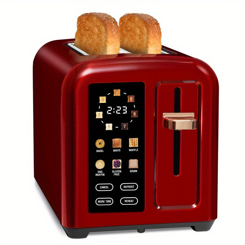 Stainless Steel Toaster LCD Screen And Touch Button 2 1350W Home Toasters Heating Speed Is 50 Faster 6 Kinds Of Bread Choices 7 Color Settings 15inch Wide Slot Movable Bread Crumb Tray Kitchen Breakfast Tools Excellent Gifts for Families