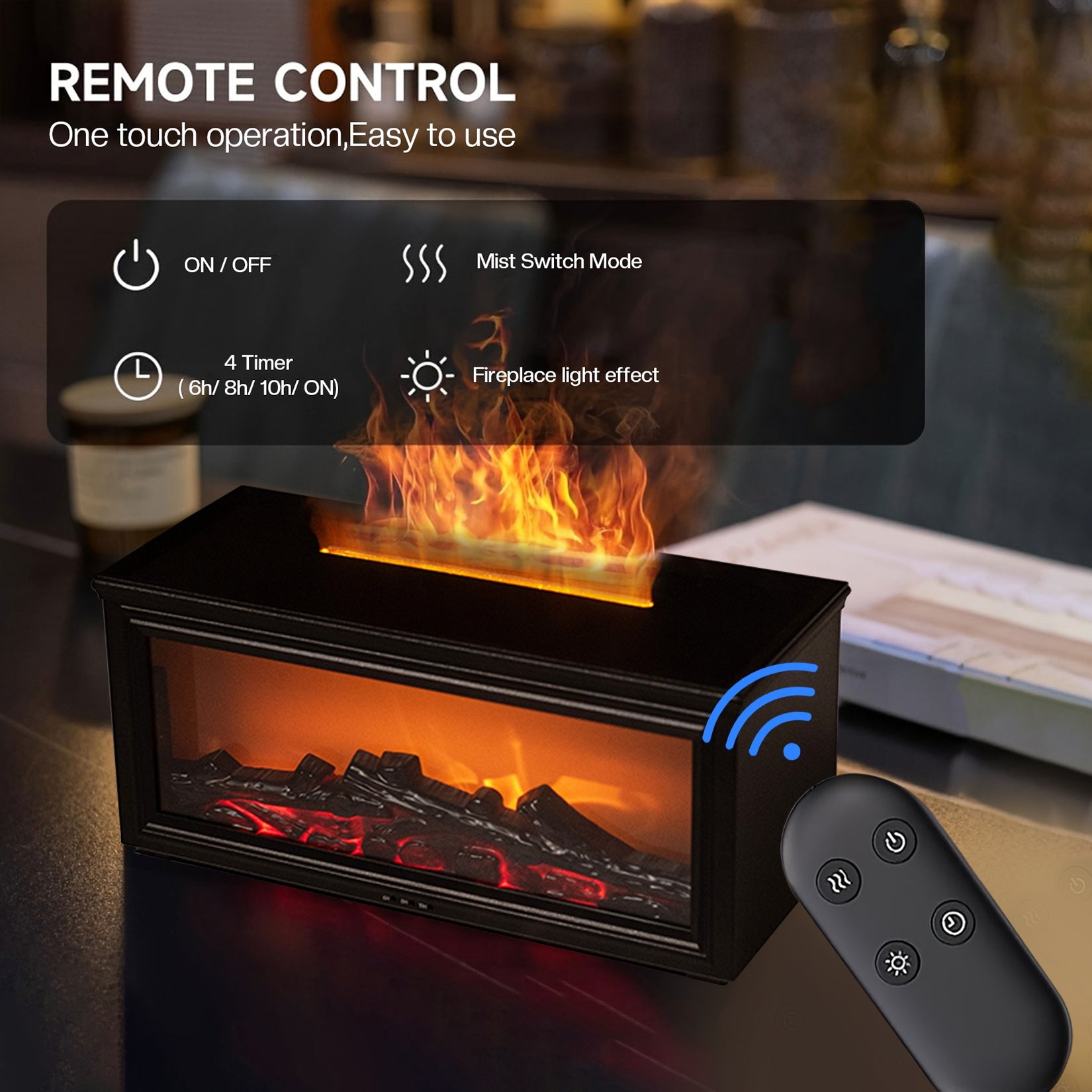 4in1 Fireplace Flame Aromatherapy Diffuser  Cool Mist Humidifier  Remote  Timer  7 Color Lights