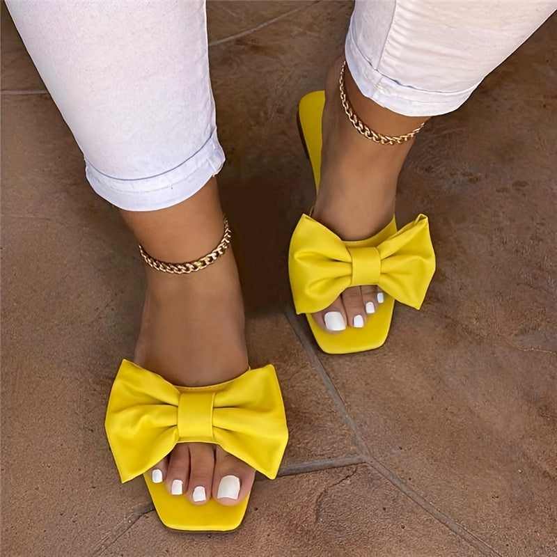 Womens Bowknot Flat Slippers Comfortable  Stylish Open Toe Non Slip Slides