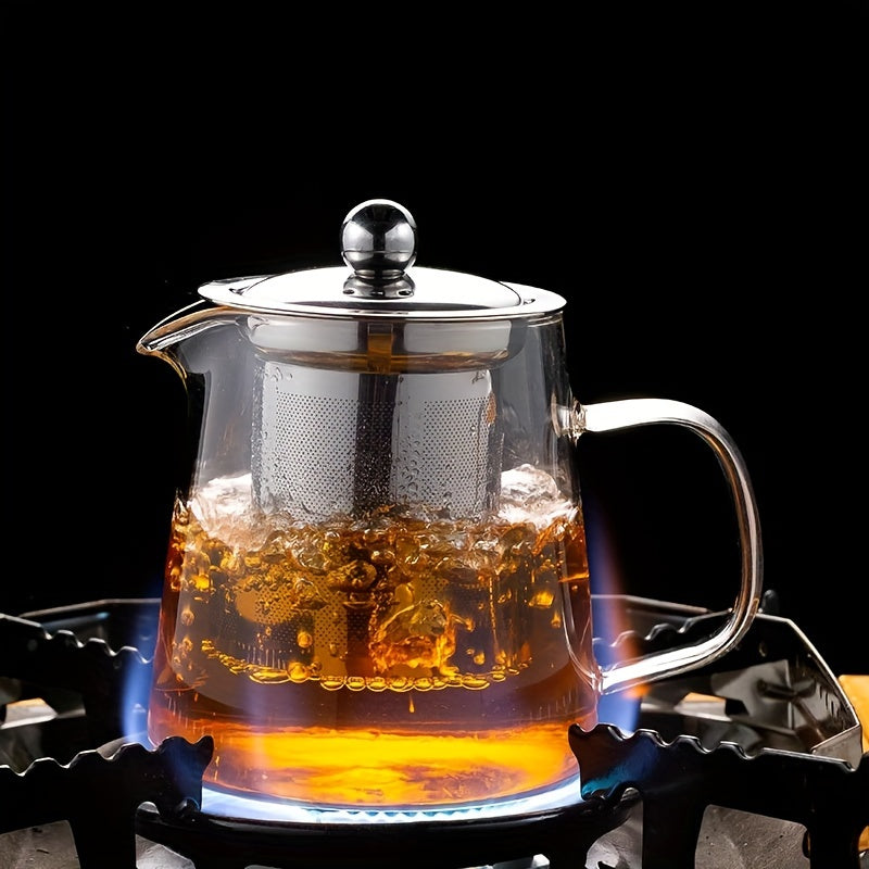 Glass Teapot Stovetop 32oz Borosilicate Clear Tea Kettle with Removable 188 Stainless Steel Infuser Teapot Blooming And Loose Leaf Tea Maker Tea Brewer for Camping Travel 950ml Fathers Day Gift