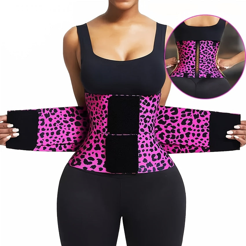 1pc Leopard Print Womens Waist Trainer Belt  High Compression Tummy Control Body Shaper with Triple Wrap for Gym Workout  Fitness Support Adjustable Straps Nylon Material Elegant Design Gym Accessories
