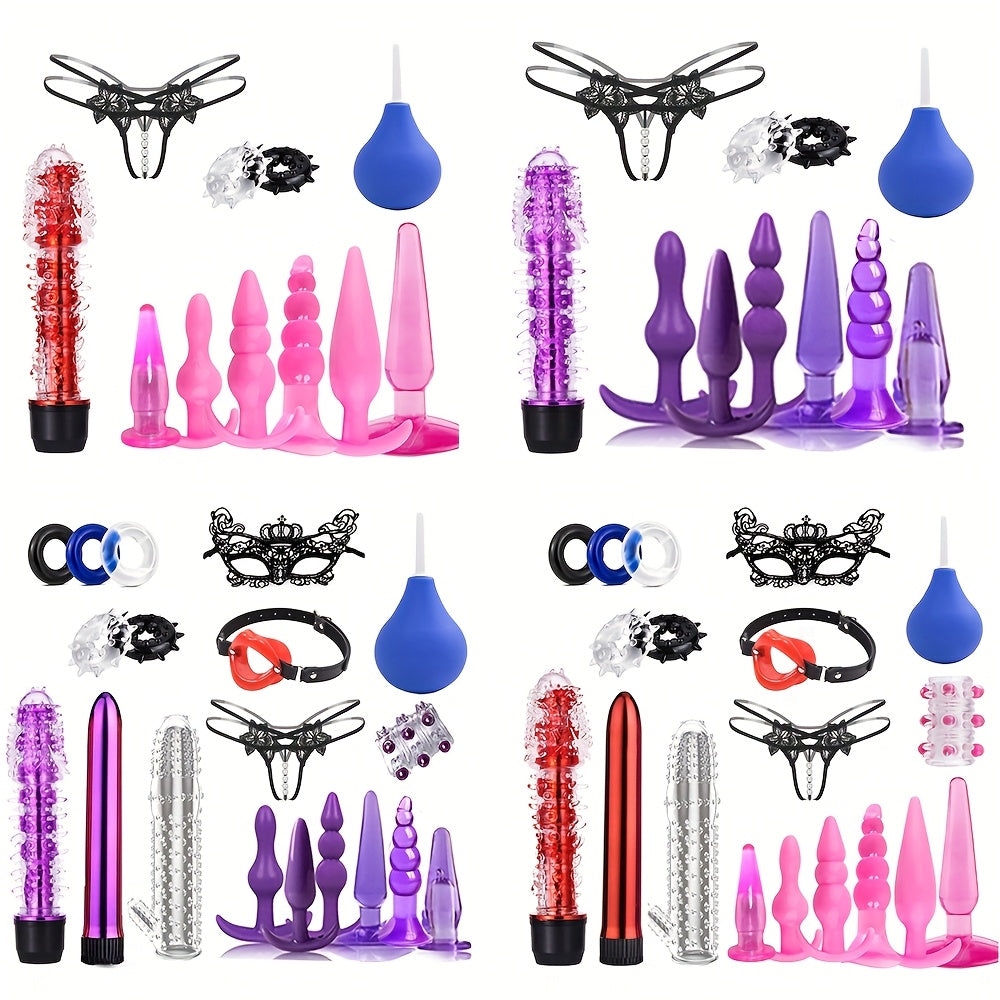 19Piece Adult Anal Plug Vibrator Penis Ring Kit  Butt Plug Beads Dildo Rooster Ring  SM Pleasure  Couple Flirting Toys No Battery