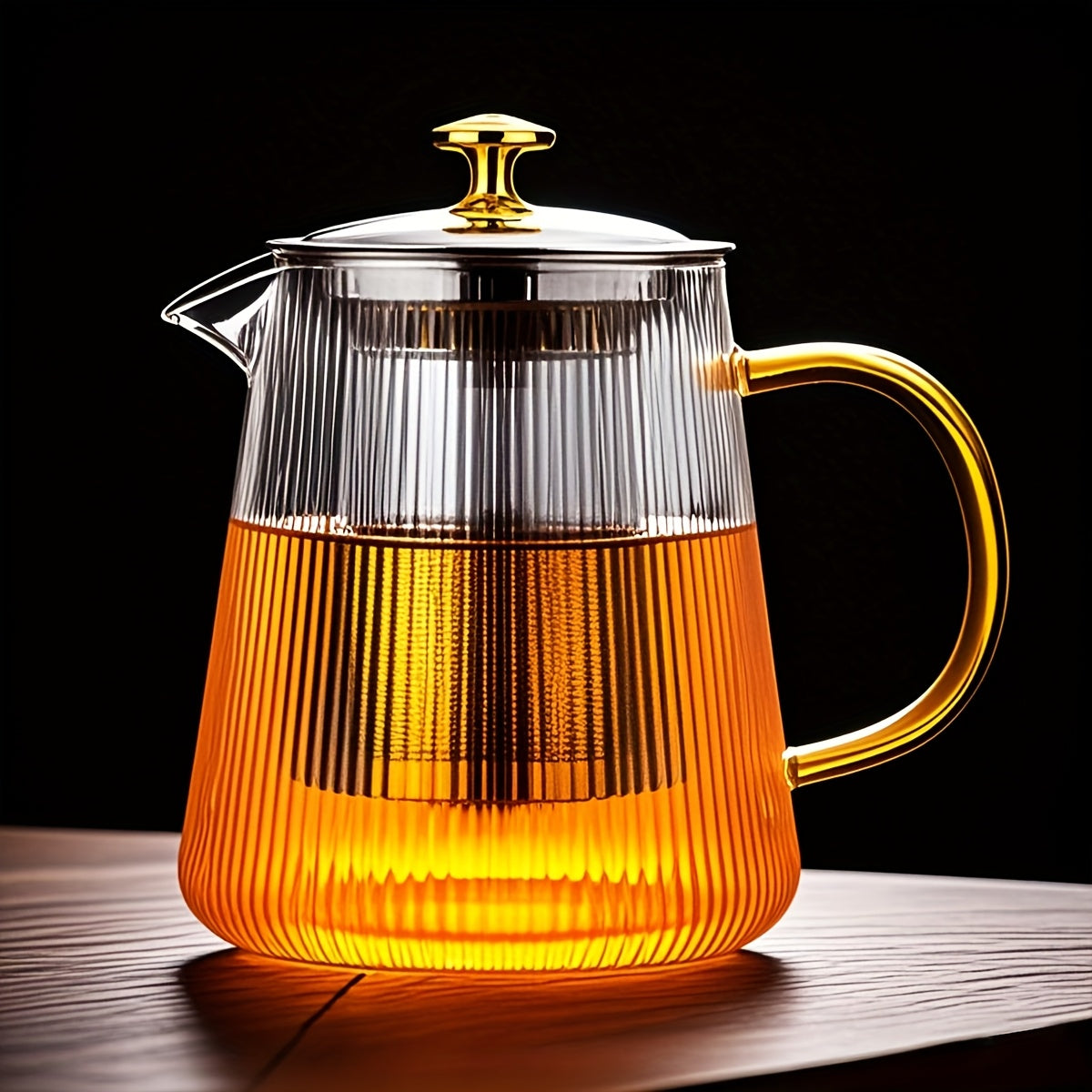 Striped Transparent Glass Teapot with Golden Lid  Kung Fu Tea Set