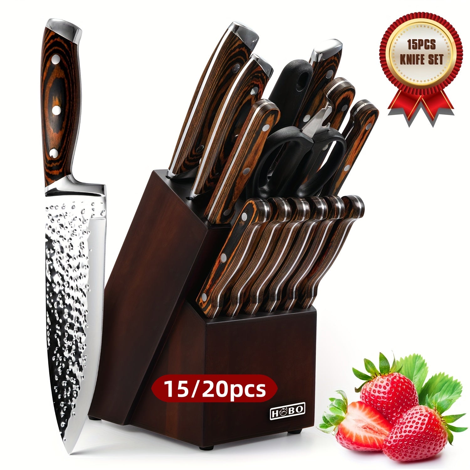 1520pcs Professional Kitchen Knife Set Kitchen Accessories SuperSharp Knife Set With Wooden Holder Chef Knife Set  Sharpener HighCarbon Stainless Steel Hammered Knife Block Fall Home Decor Kitchen Decor Local Warehouse