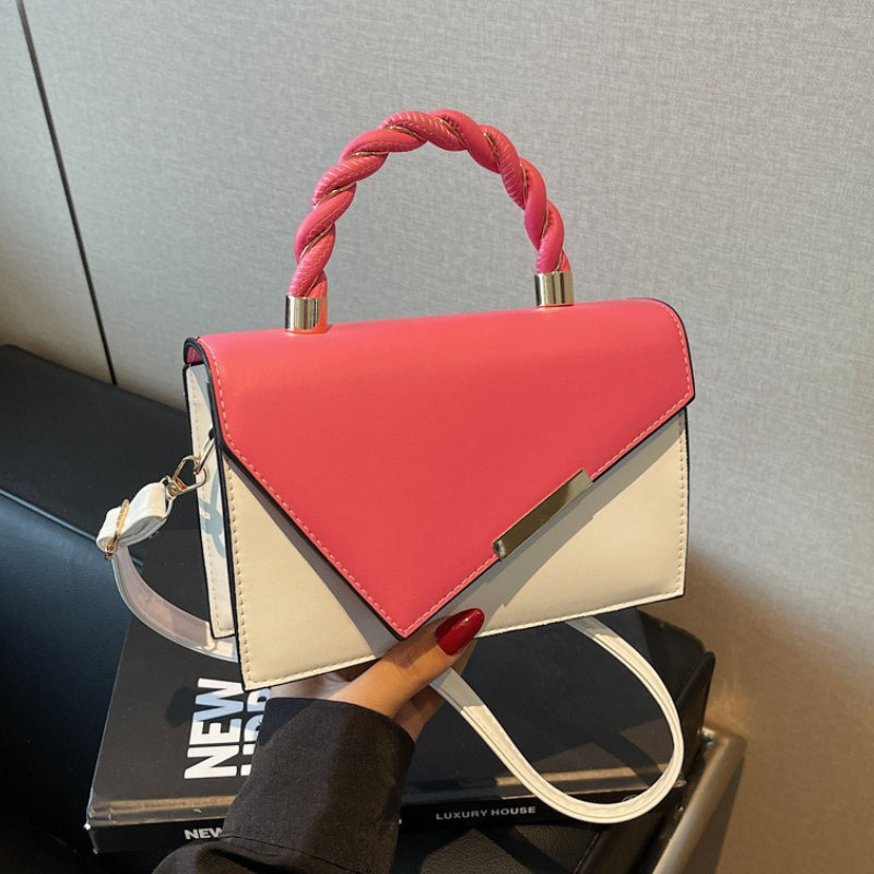 2025 Pink  White TwoTone Crossbody Bag  Geometric Flap Shoulder Purse
