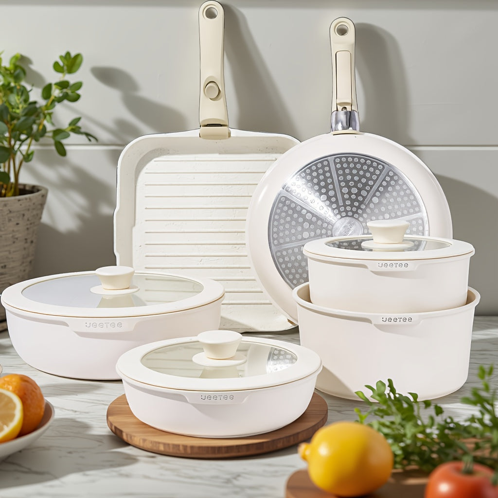 16pc Detachable Nonstick Pot Pan Set with Removable Handle  Induction Cookware for RV Camping Perfect Mothers Day Gift