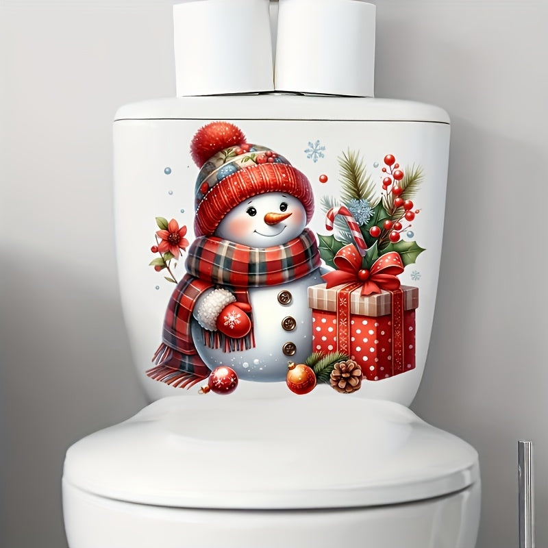 1pc Cartoon Christmas Red Hat Snowman Sticker PVC Material for Toilet Decoration