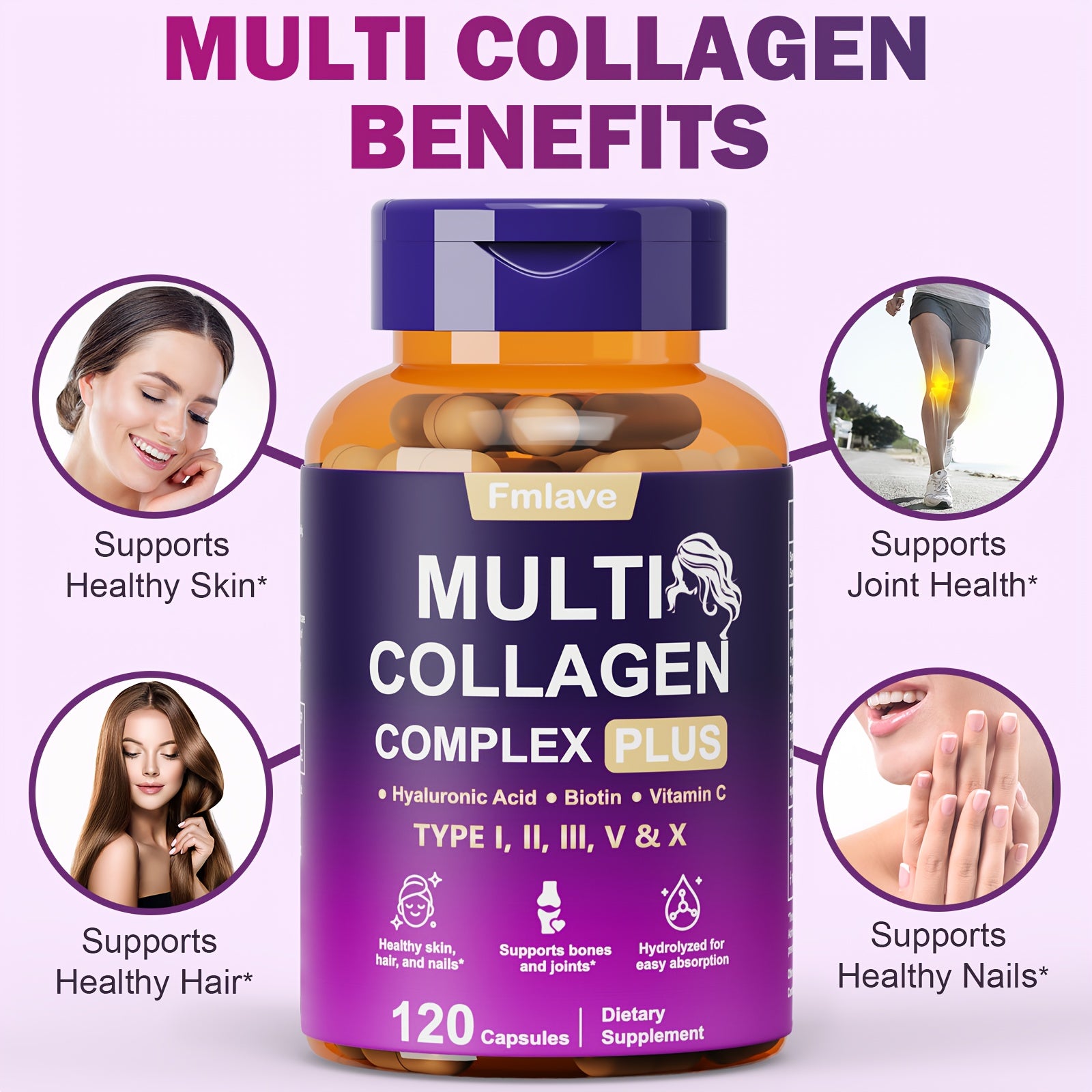 120 Capsules Multi Collagen Complex with Biotin Vitamin C  Hyaluronic Acid  GlutenFree