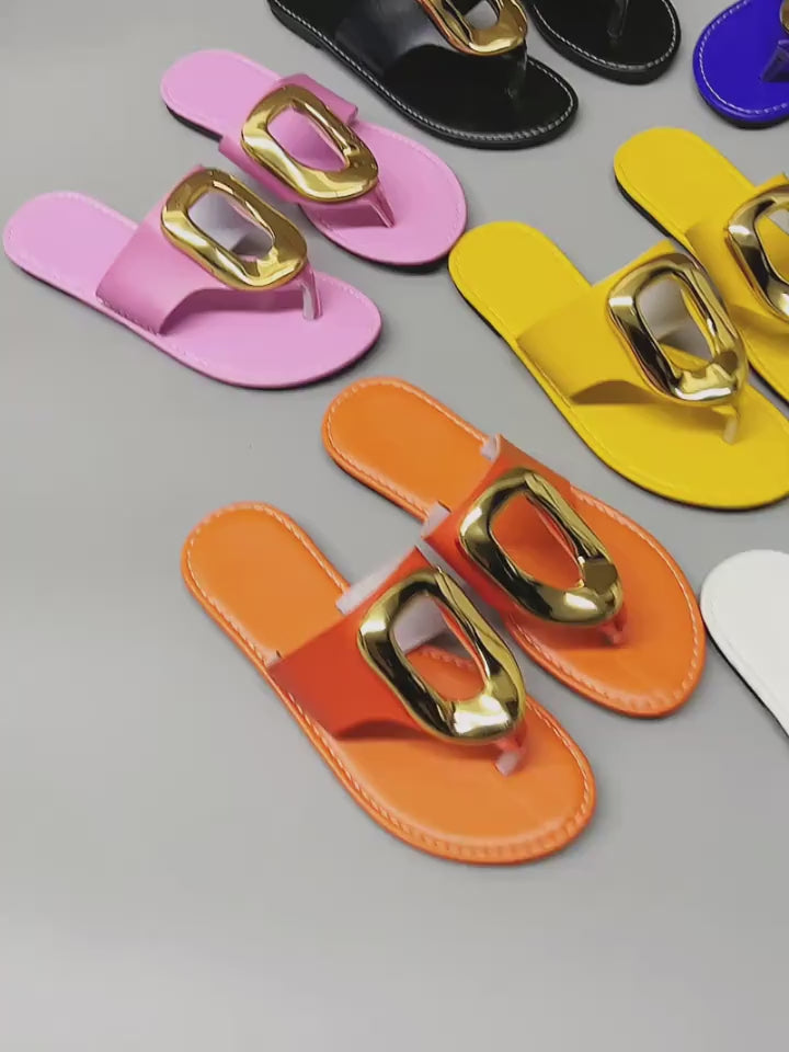 Chic Metal Buckle Open Toe Flats for Summer Ladies