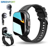 1pc GREENPORT 2in1 Smartwatch And Wireless Earbuds Sports Activity Monitor with HD Display Multiple Workout Modes Rechargeable Polymer Battery Silicone Strap Date Stopwatch Weather Function Rectangular Dial for Android And iPhone